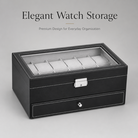 KriShyam® Men and Women Watch Box/Watch Case/Organizer/Storage box(Double Layer (12 slot watch + jewelry organizer)