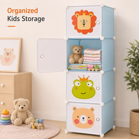 KriShyam® Portable Closet Wardrobe Cube Wardrobe for Hanging Clothes, Modular Cabinet for Space Saving, Ideal Storage Organizer Cube for Books, Toys, Towels (4 Box Pink, Green, Blue, Tower)