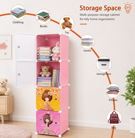 KriShyam® Portable Closet Wardrobe Cube Wardrobe for Hanging Clothes, Modular Cabinet for Space Saving, Ideal Storage Organizer Cube for Books, Toys, Towels (4/8/12 Box Barbie)