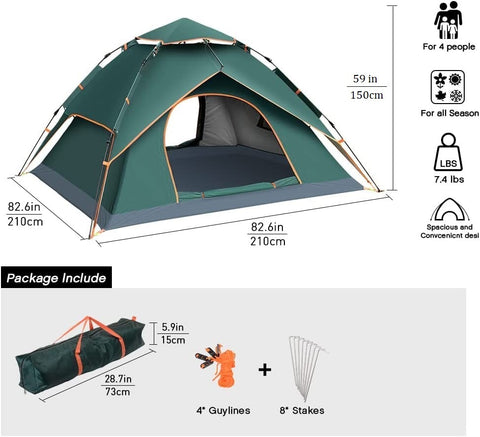 KriShyam® 3-4 Person Automatic Double Door Camping Tent Anti UV and Waterproof Internal Easy Set Up Tent,Portable Windproof Dome Tent for Camping Hiking & Traveling