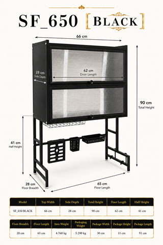 KRISHYAM® 2-Tier Over-the-Sink Dish Drying Rack with Dustproof Flip-Up Covers, Black Metal Kitchen Organizer with Plate & Bowl Storage, Cutlery Holder & Knife Holder | 66 cm & 86 cm Options