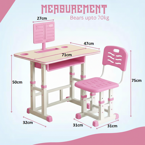 KriShyam ® Height Adjustable Kids Study Table & Chair Set with Book Stand & Drawer Plastic Desk Chair (Finish Color - Pink & White (K01), DIY(Do-It-Yourself))