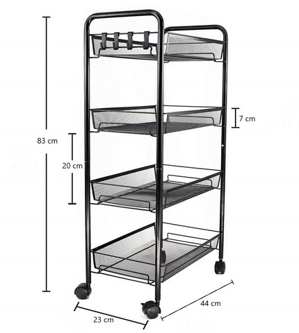 KriShyam ® Rolling Storage Organizer with Wooden Tabletop, Metal Utility, Lockable Wheels for Kitchen, Office, Bedroom (4-Layer Rectangular)