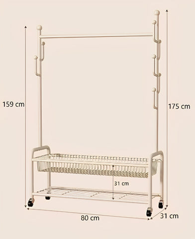 Krishyam® Exquisite Clothes Rail Rack Clothes Rail, 4 in 1 Coat Rack on Brake Wheels, Multifunction Garment Rack with Cactus Hooks and Double Tier Storage Shelf