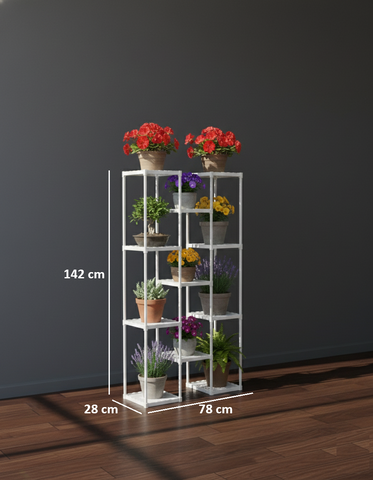 KRISHYAM® 11-Tier Plastic Flower Stand for Indoor & Outdoor | Multi-Layer Plant Display Rack for Pots | Rust-Free, Heavy-Duty Garden Organizer Shelf (BLACK, 11 TIER)