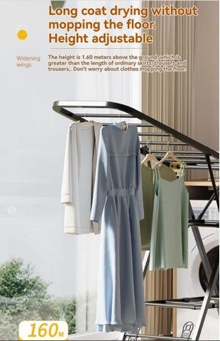 KriShyam® Clothes Drying Rack,Foldable 3-Level Laundry Drying Rack,Free-Standing Rack with Height-Adjustable Wings 22 Drying Rails,with Shoe Holder with 4 Wheels,Grey