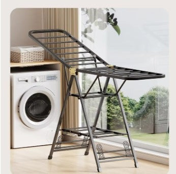 KriShyam® Clothes Drying Rack,Foldable 3-Level Laundry Drying Rack,Free-Standing Rack with Height-Adjustable Wings 22 Drying Rails,with Shoe Holder with 4 Wheels,Grey