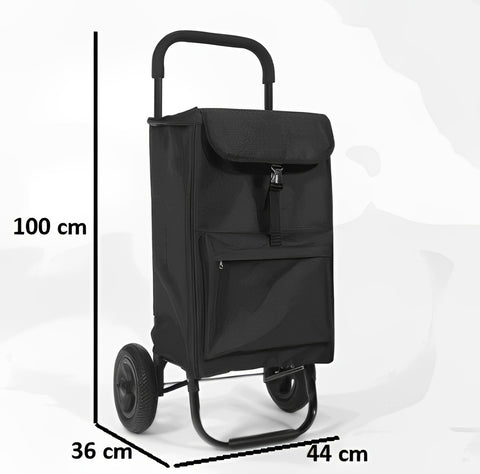 KriShyam® Folding Shopping Cart for Supermarket Large Capacity 2 Wheel Black Shopping Trolley Lightweight Shopping Trolley Bags (2 Wheel Black Plain)