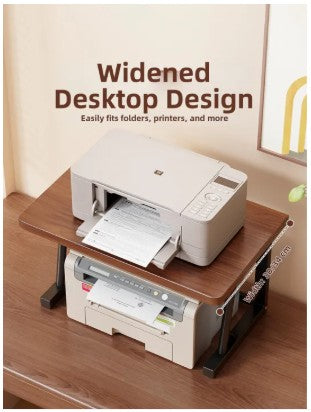 KRISHYAM® Printer Stand for Desk, 2-Tier Printer Table with Wooden Top & Metal Frame, Desktop Printer Rack & Office Organizer for Printer, Scanner, Documents & Supplies, 56 x 34 x 37 cm, Brown & Black