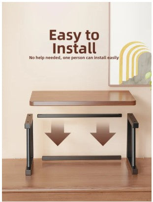 KRISHYAM® Printer Stand for Desk, 2-Tier Printer Table with Wooden Top & Metal Frame, Desktop Printer Rack & Office Organizer for Printer, Scanner, Documents & Supplies, 56 x 34 x 37 cm, Brown & Black