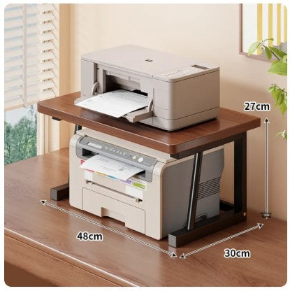 KRISHYAM® Printer Stand for Desk, 2-Tier Printer Table with Wooden Top & Metal Frame, Desktop Printer Rack & Office Organizer for Printer, Scanner, Documents & Supplies, 56 x 34 x 37 cm, Brown & Black