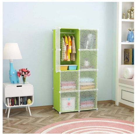 KriShyam ® 8 Door Plastic Sheet Wardrobe Storage Rack Closest Organizer for Clothes Kids Living Room Bedroom Small Accessories/bookcase/toys