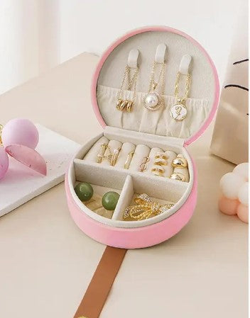 KriShyam ® Portable Travel Mini Jewelry Box, Small Jewelry Case Top Handle Jewelry Case, Leather Jewellery Ring Organizer for Girls Womens