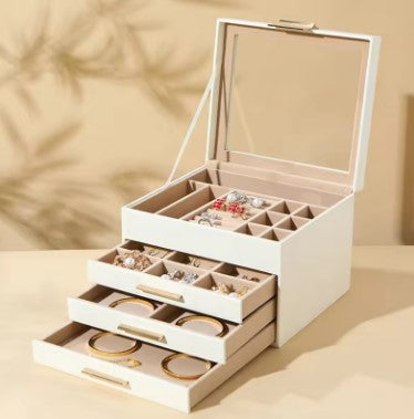KriShyam ® Clear Lid Jewelry Box,4 Layers Jewelry Organizer with 3 Drawers Large Multi-Functional Jewelry Storage Box for Necklace Earrings Bracelets Rings Vanity Box