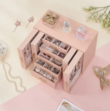 KRISHYAM® Large Jewelry Box for Women Jewelry Organizer Case with 9 Drawers for Necklaces Earrings Rings Gift Jewelry Storage Space Saving (grey, Pink, Red, White)