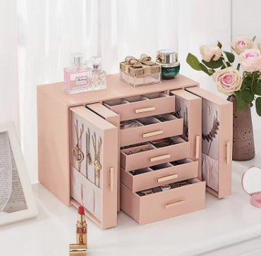KRISHYAM® Large Jewelry Box for Women Jewelry Organizer Case with 9 Drawers for Necklaces Earrings Rings Gift Jewelry Storage Space Saving (grey, Pink, Red, White)