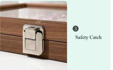 KriShyam® Wooden Jewelry Box Jewellery Case with Glass Lid, 24 Grid Jewelry Organizer with Lock for Rings, Earrings