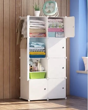 KriShyam ® 8 Door Plastic Sheet Wardrobe Storage Rack Closest Organizer for Clothes Kids Living Room Bedroom Small Accessories/bookcase/toys