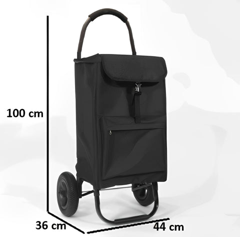 KriShyam® Folding Shopping Cart for Supermarket Large Capacity 2 Wheel Black Shopping Trolley Lightweight Shopping Trolley Bags (2 Wheel Black Plain)
