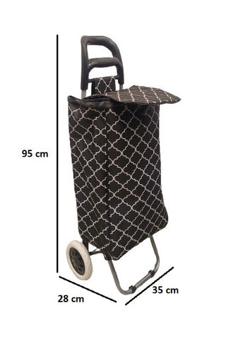 KriShyam® Foldable Shopping Trolley cart Shopping Trolley Bag and Removable Bag with Handle and 2 Wheels for Groceries,Fruits & Vegetables cart/Basket (2 Wheel Black Print)