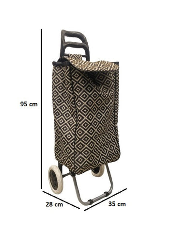 KriShyam® Foldable Shopping Trolley cart Shopping Trolley Bag and Removable Bag with Handle and 2 Wheels for Groceries,Fruits & Vegetables cart/Basket (2 Wheel White Print)