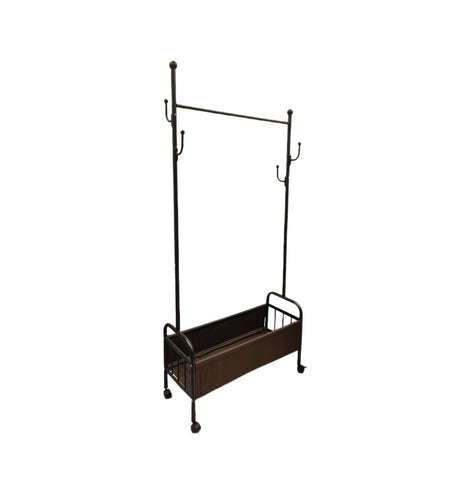 KRISHYAM® Heavy-Duty Metal Cloth Stand (Double Rod & Storage with 4Wheels - Black)