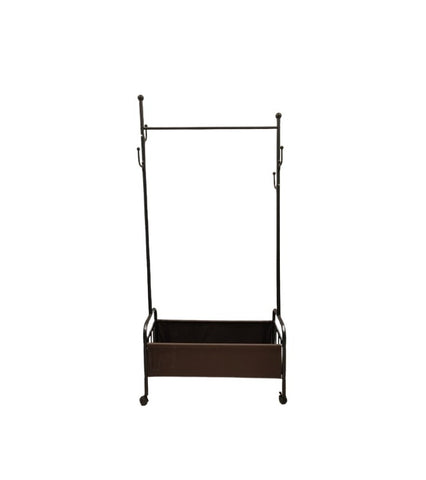 KRISHYAM® Heavy-Duty Metal Cloth Stand (Double Rod & Storage with 4Wheels - Black)