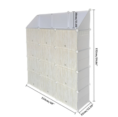 KRISHYAM® 12 Cube Modular Shoe Rack Cabinet with Doors & Side Hooks, Large Stackable Plastic Shoe Storage Organizer for Entryway, Bedroom & Closet, Space Saving (12 Door 24 Step (Black & White and simple White))