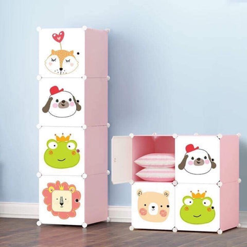 KriShyam® Portable Closet Wardrobe Cube Wardrobe for Hanging Clothes, Modular Cabinet for Space Saving, Ideal Storage Organizer Cube for Books, Toys, Towels (4 Box Pink, Green, Blue, Tower)
