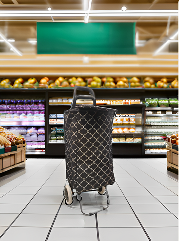 KriShyam® Foldable Shopping Trolley cart Shopping Trolley Bag and Removable Bag with Handle and 2 Wheels for Groceries,Fruits & Vegetables cart/Basket (2 Wheel Black Print)