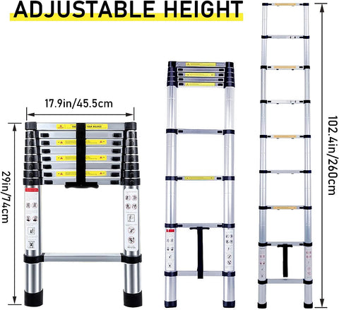 KriShyam® Telescopic Ladder, 3.5M/11.5ft Stainless Steel Lightweight Telescoping Ladders, Multi-Purpose Extension Ladder for Indoor or Outdoor Working, 150Kg Capacity (3.4M/11ft Stainless Steel)