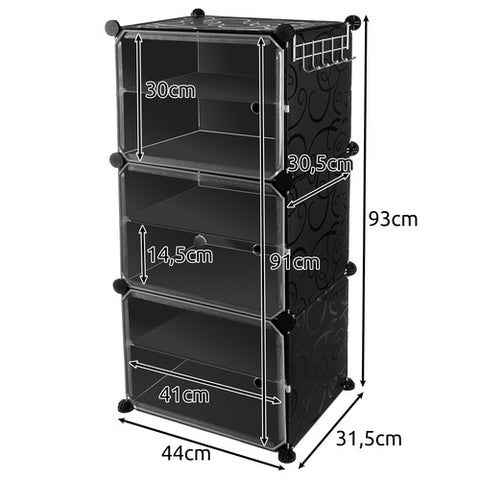 KRISHYAM® Plastic Shoe Rack for Home with Door | Modular Stackable Shoe Organizer | Waterproof & Dustproof Shoe Storage Rack for Bedroom, Entryway & Closet | 3 Door 6 Step (Black)