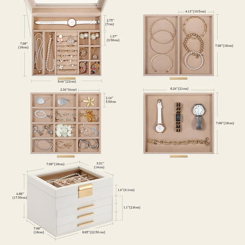 KriShyam ® Clear Lid Jewelry Box,4 Layers Jewelry Organizer with 3 Drawers Large Multi-Functional Jewelry Storage Box for Necklace Earrings Bracelets Rings Vanity Box
