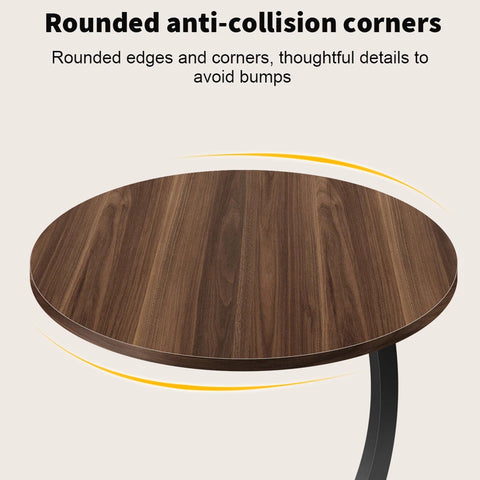 KRISHYAM® Modern C-Shaped Side Table with Wooden Round Top & Metal Base | Sofa End Table for Living Room, Bedroom & Office | Walnut Finish Top with Black Metal Stand